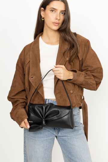 Leather Knot Scarf Bag - Black