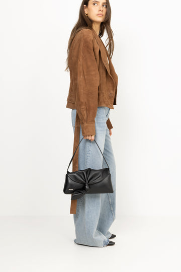 Leather Knot Scarf Bag - Black