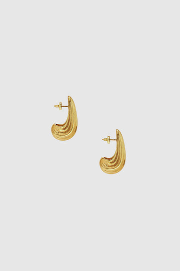 Ribbed Drop Earrings - Gold
