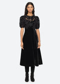 Alice Embroidery Velvet Puff Slv Dress - Black