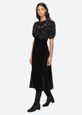 Alice Embroidery Velvet Puff Slv Dress - Black