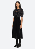Alice Embroidery Velvet Puff Slv Dress - Black