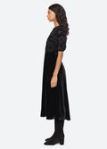 Alice Embroidery Velvet Puff Slv Dress - Black