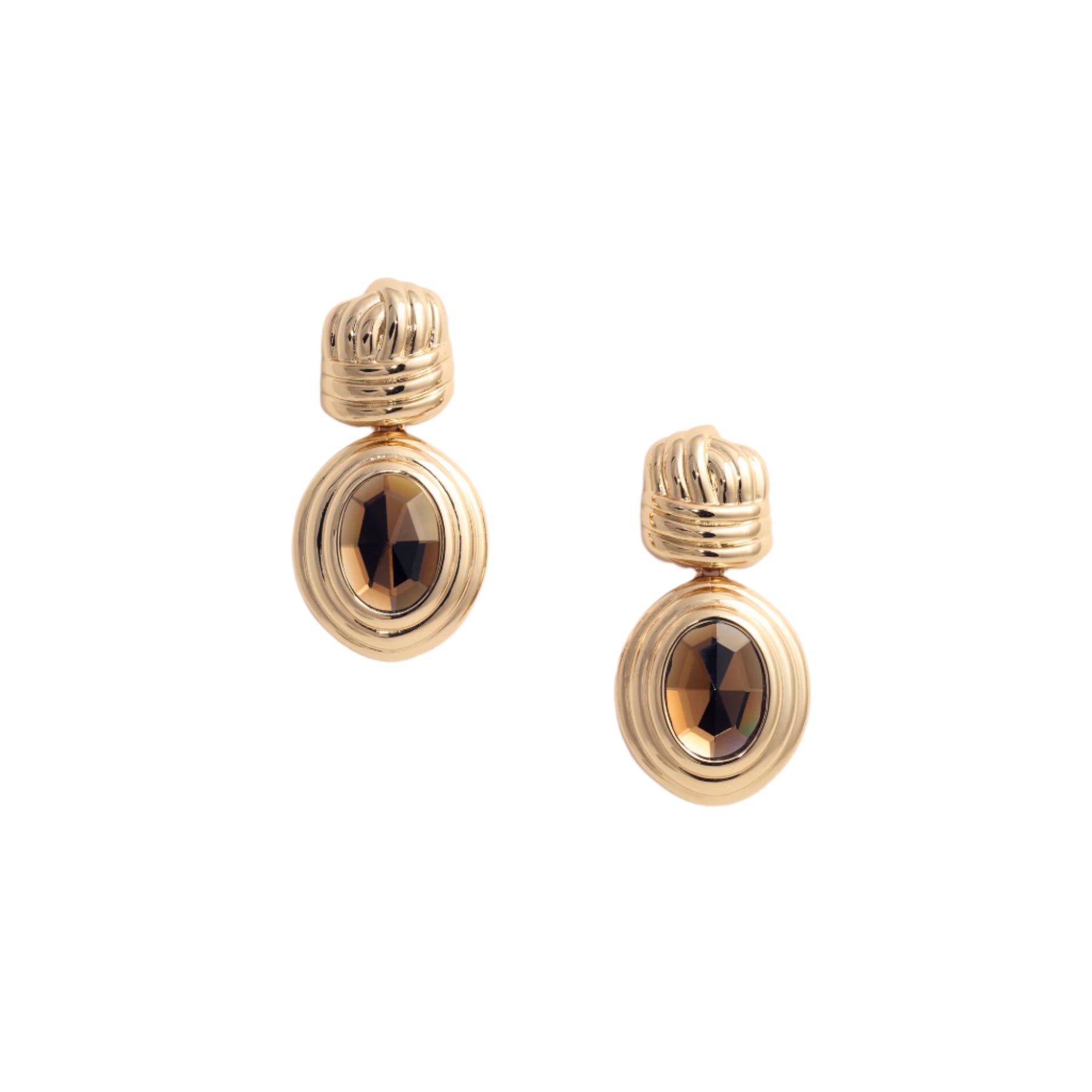 Knot Tiered Amber Earrings - Gold