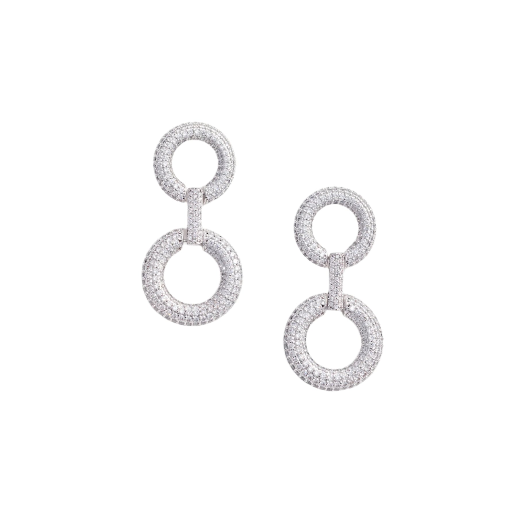 Crystal Link Two Tiered Earrings - Silver