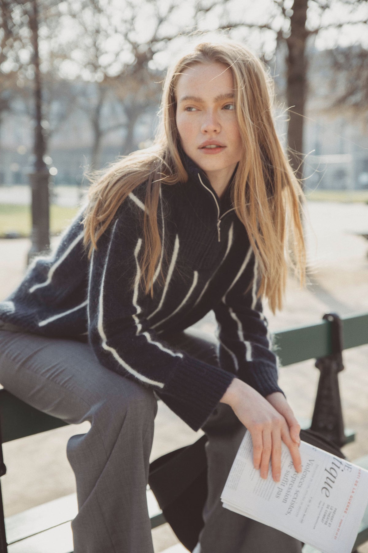 Tilia Zip Knit - Navy Stripe