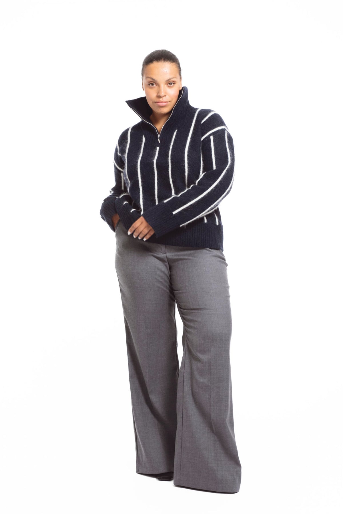 Tilia Zip Knit - Navy Stripe
