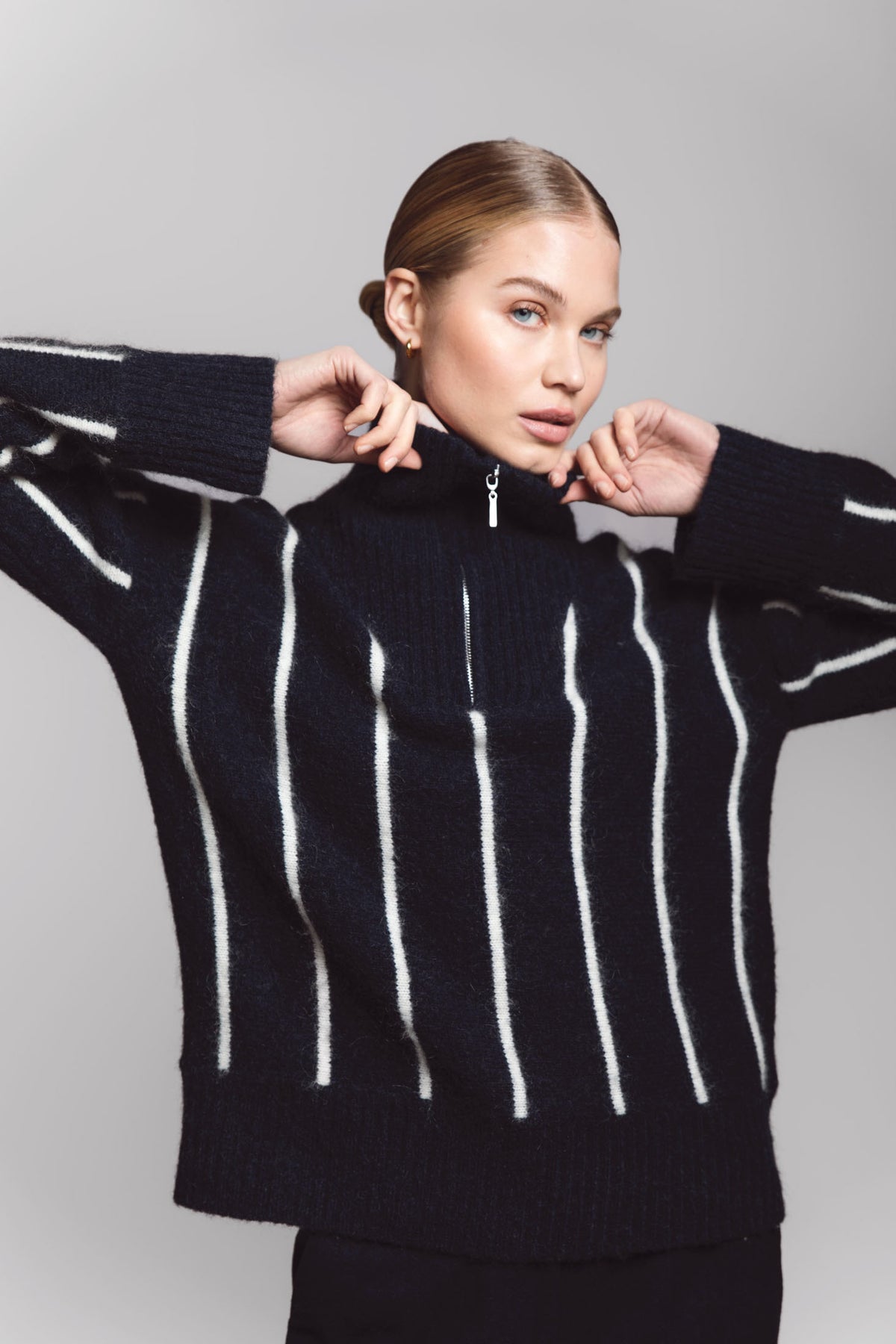Tilia Zip Knit - Navy Stripe