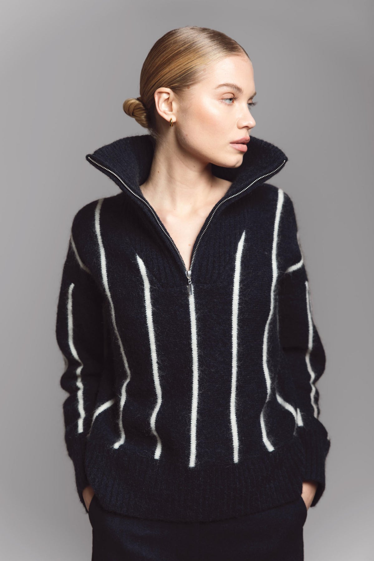 Tilia Zip Knit - Navy Stripe