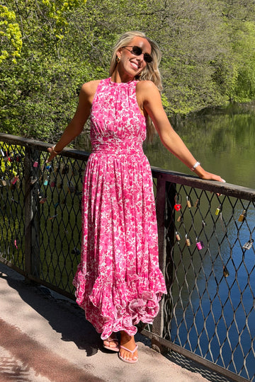 Harriet Chiffon Dress - Pink Print
