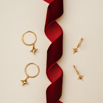Pave Hoop & Starburst Drop Earring - Pale Gold