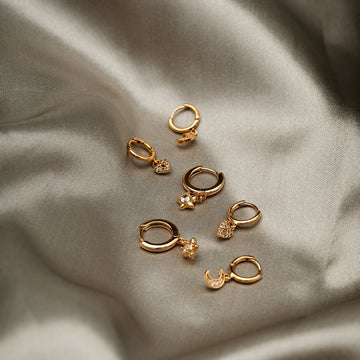 Crystal Star Charm Huggie Hoops - Pale Gold