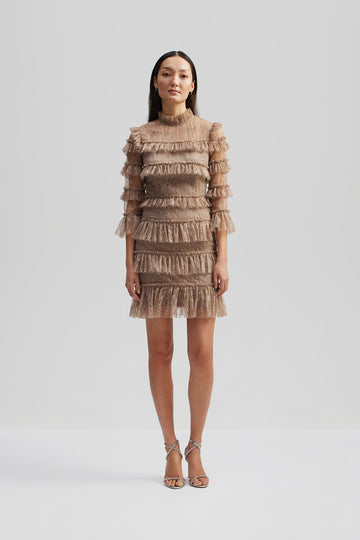 Carmine Frill Mini Lace Dress - Greige
