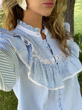 Viva Voile Blouse - Blue Stripe
