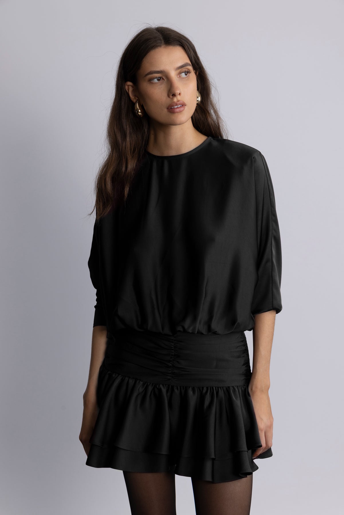 Cordelia Satin Mini Dress - Black