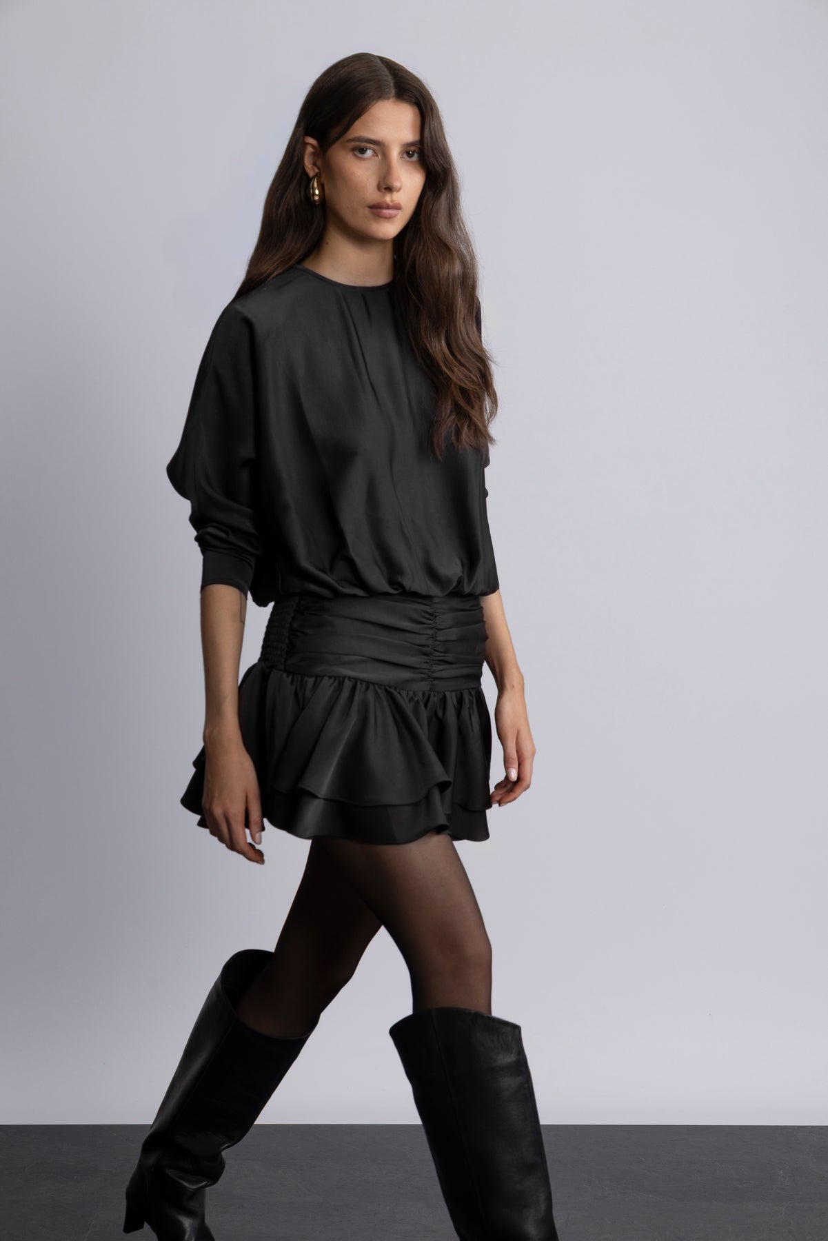 Cordelia Satin Mini Dress - Black