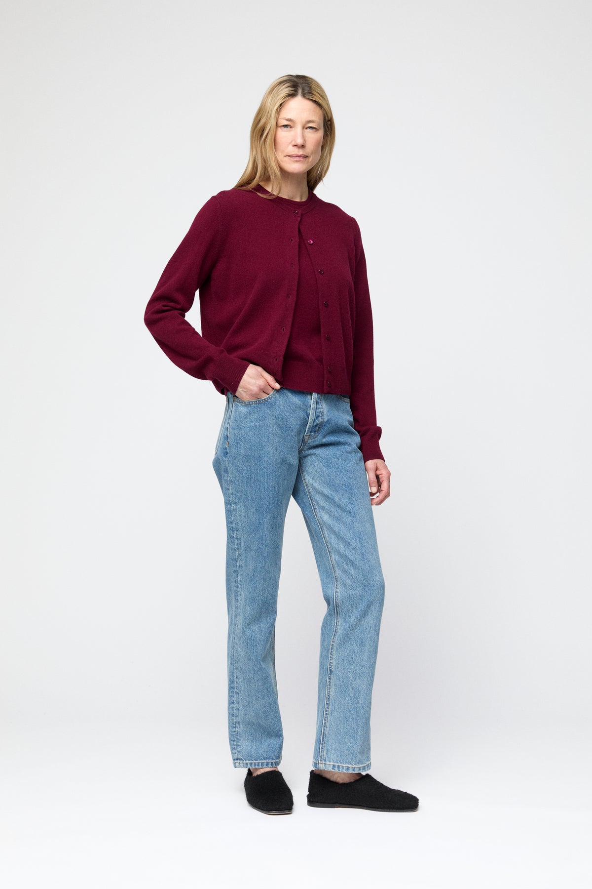 Classic Wool Cardigan - Burgundy