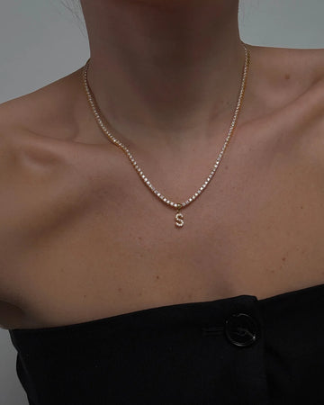 Tennis Letter Necklace - Gold