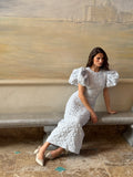 Jacquard Midi Puffy Dress - Illusion Blue