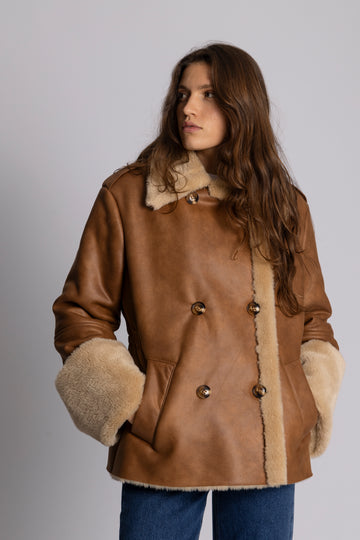 Marie Faux Shearling Jacket - Cognac