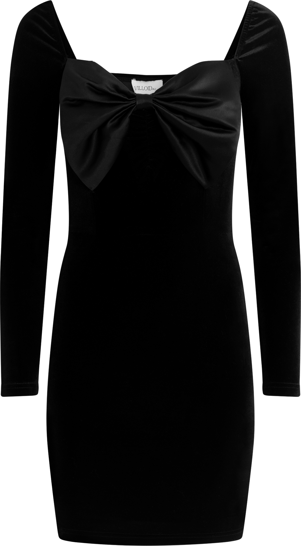 Bow-Down Velvet Mini Dress - Black