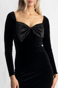 Bow-Down Velvet Mini Dress - Black