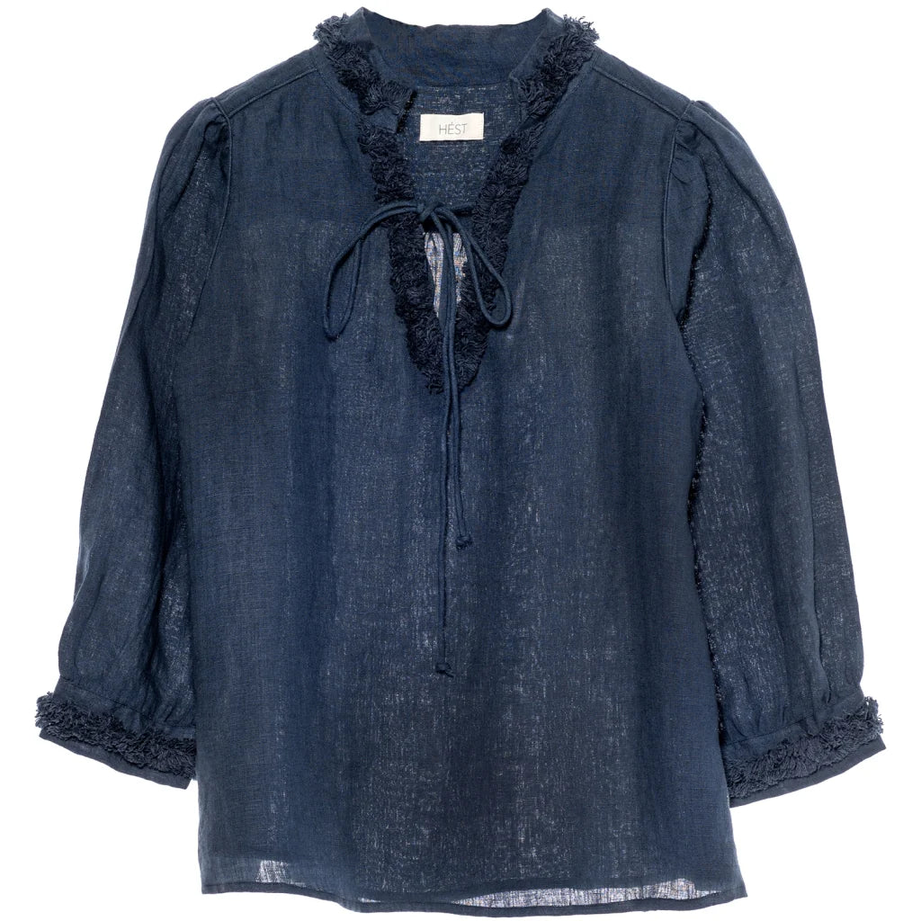 Anna Linen Blouse in Navy by ExVoto