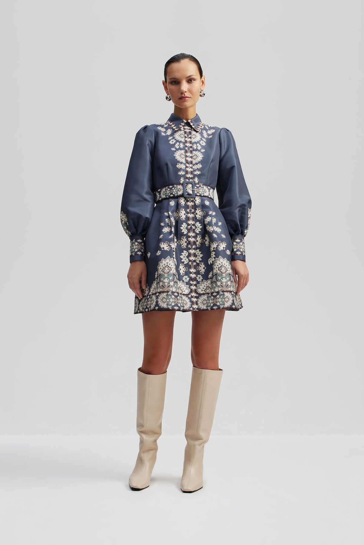 Mathilde Belted Printed Mini Dress - Tile