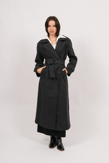 Edith Herringbone Coat - Black
