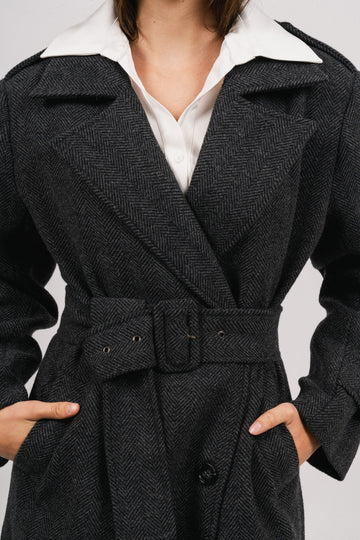 Edith Herringbone Coat - Black