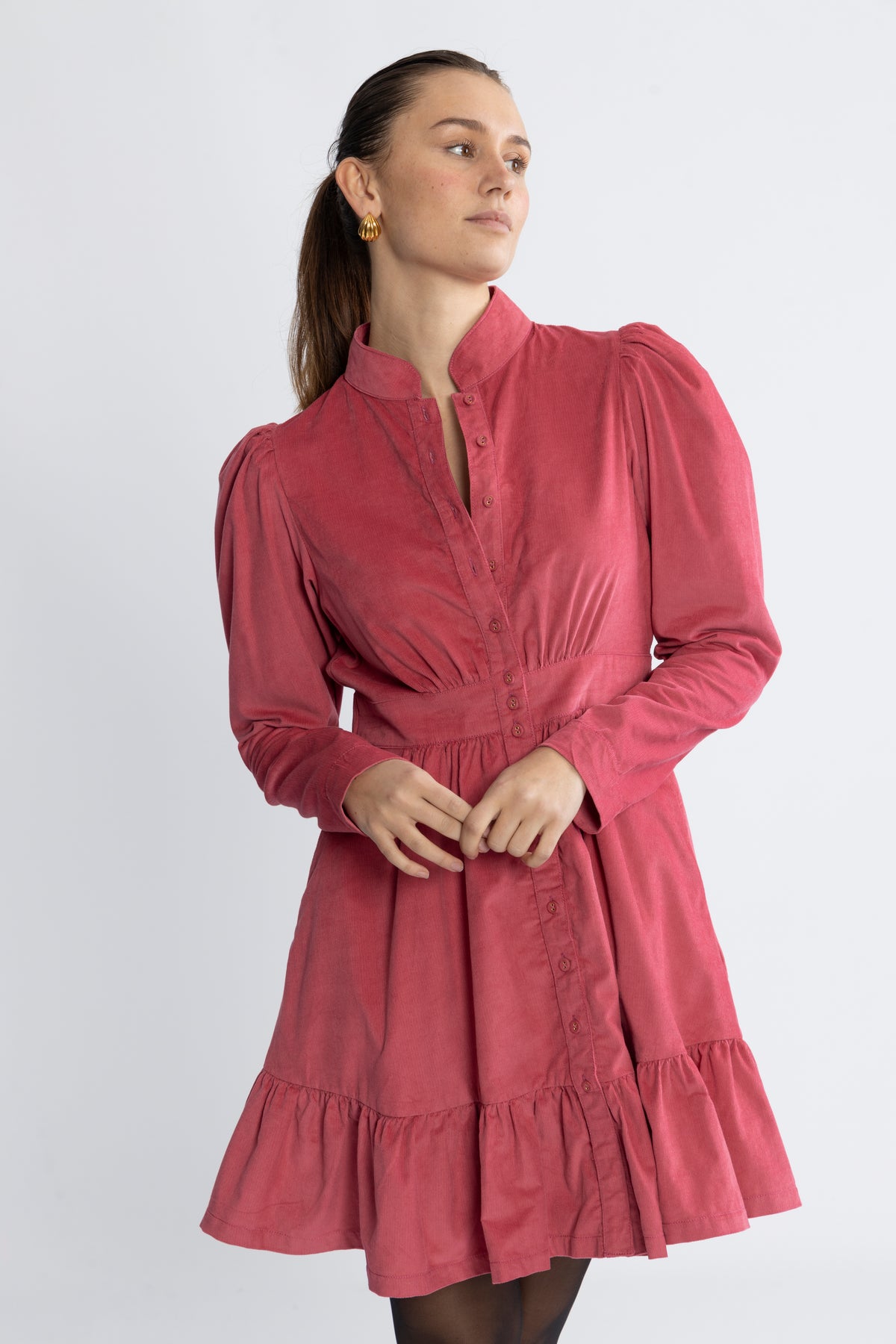 Baby Cord Mini Dress - Raspberry