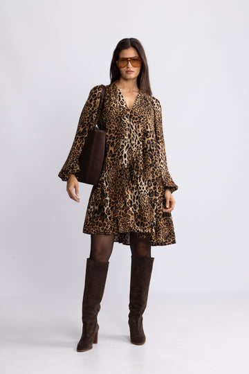 Jofrid Bow Mini Dress - Leopard
