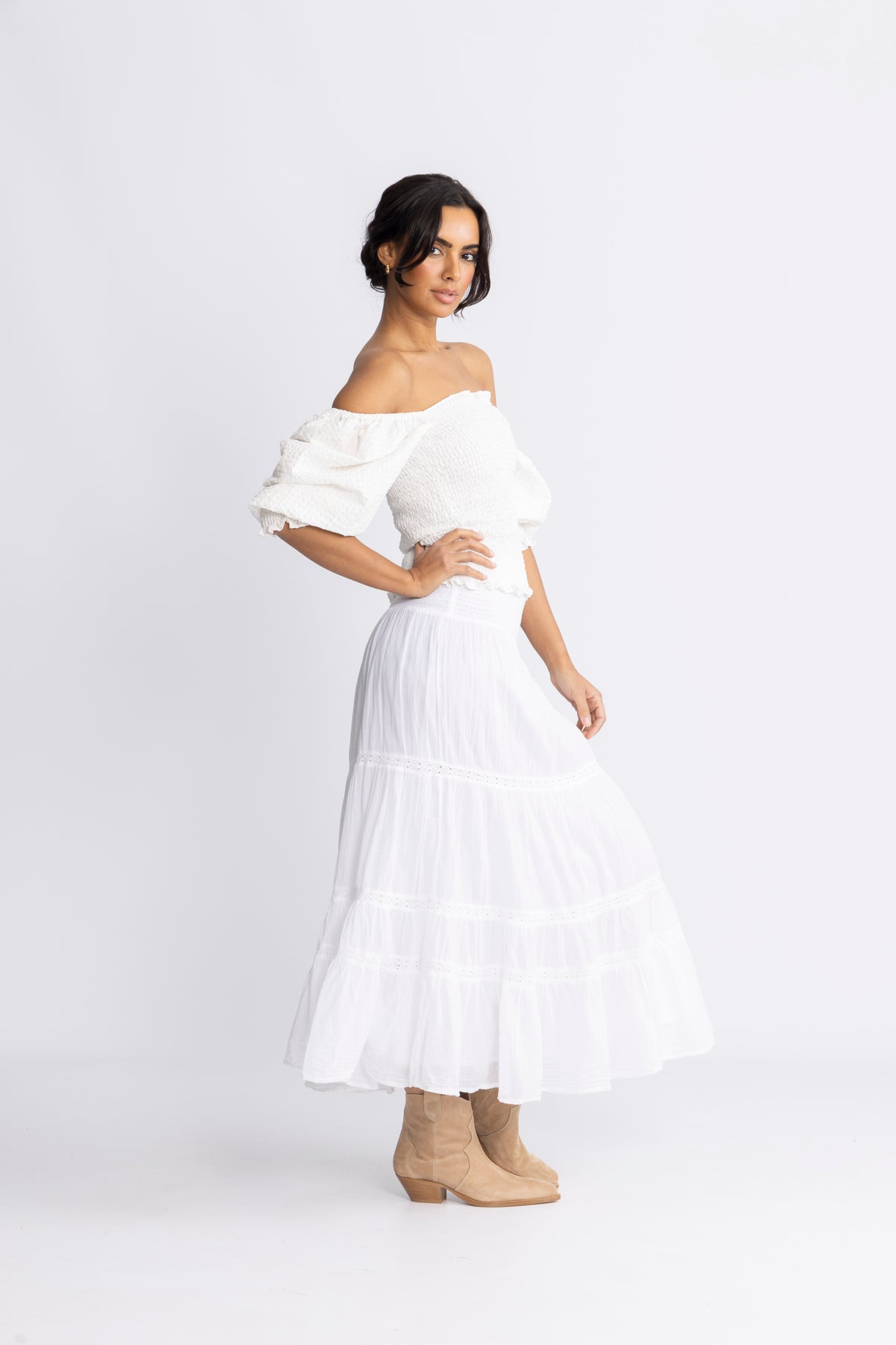 Vendla Voile High Smock Skirt - White