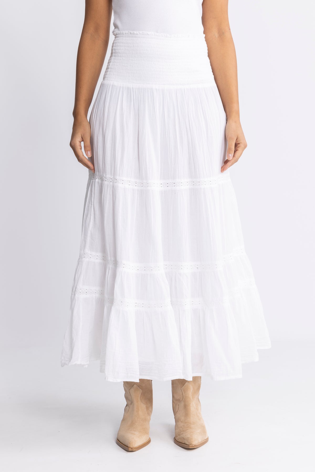 Vendla Voile High Smock Skirt - White