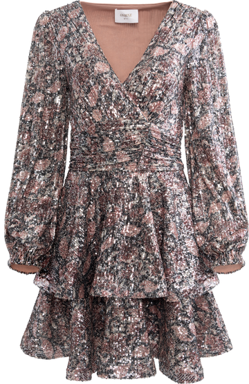 Jade Wave Sequins Dress - Pink Silver