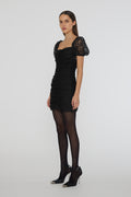 Lace Puff Sleeve Dress - Black