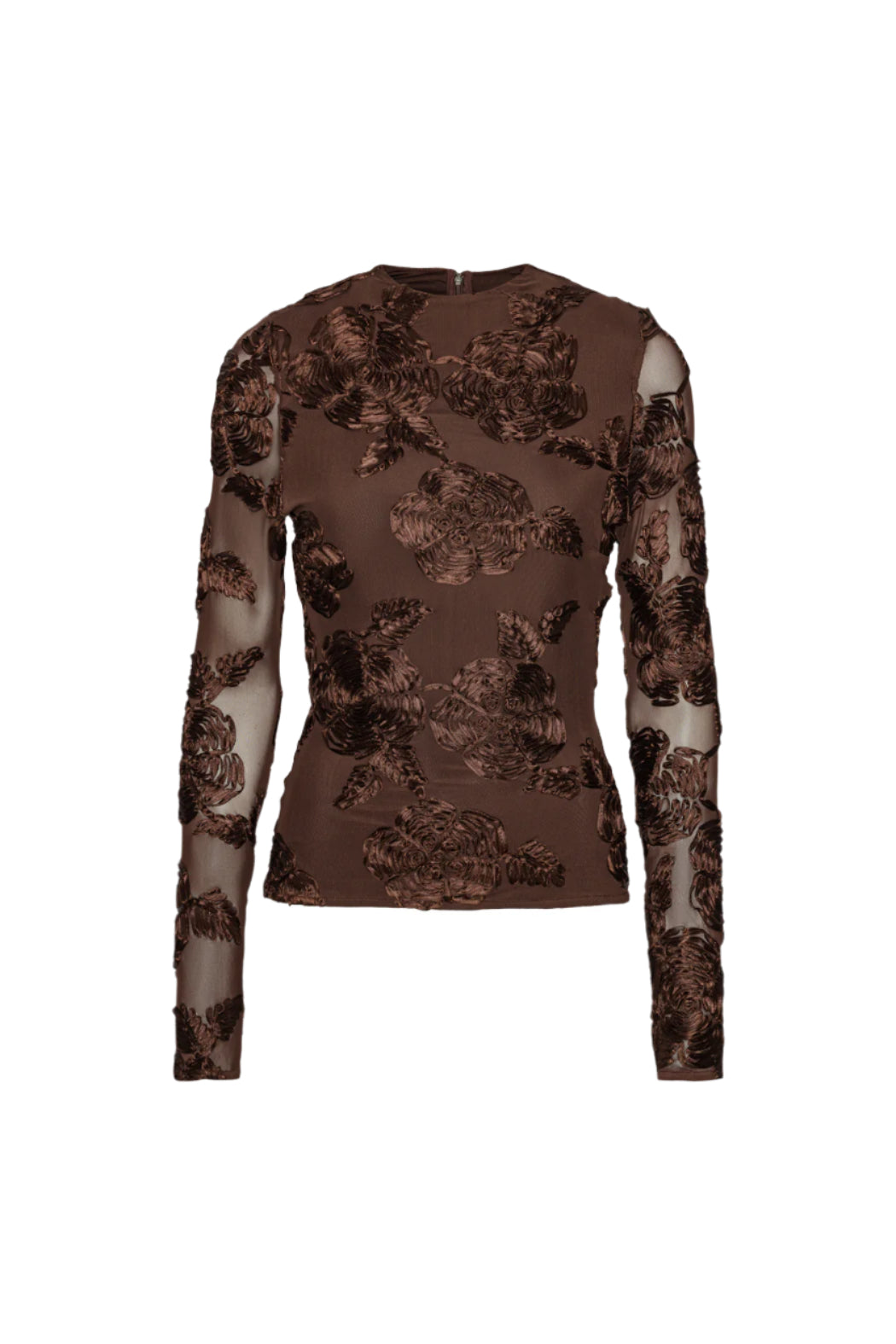 Flower Mesh Ls Top - Chicory Coffee