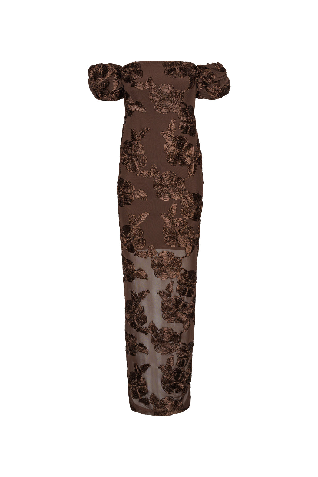 Flower Mesh Maxi Dress - Chicory Coffee
