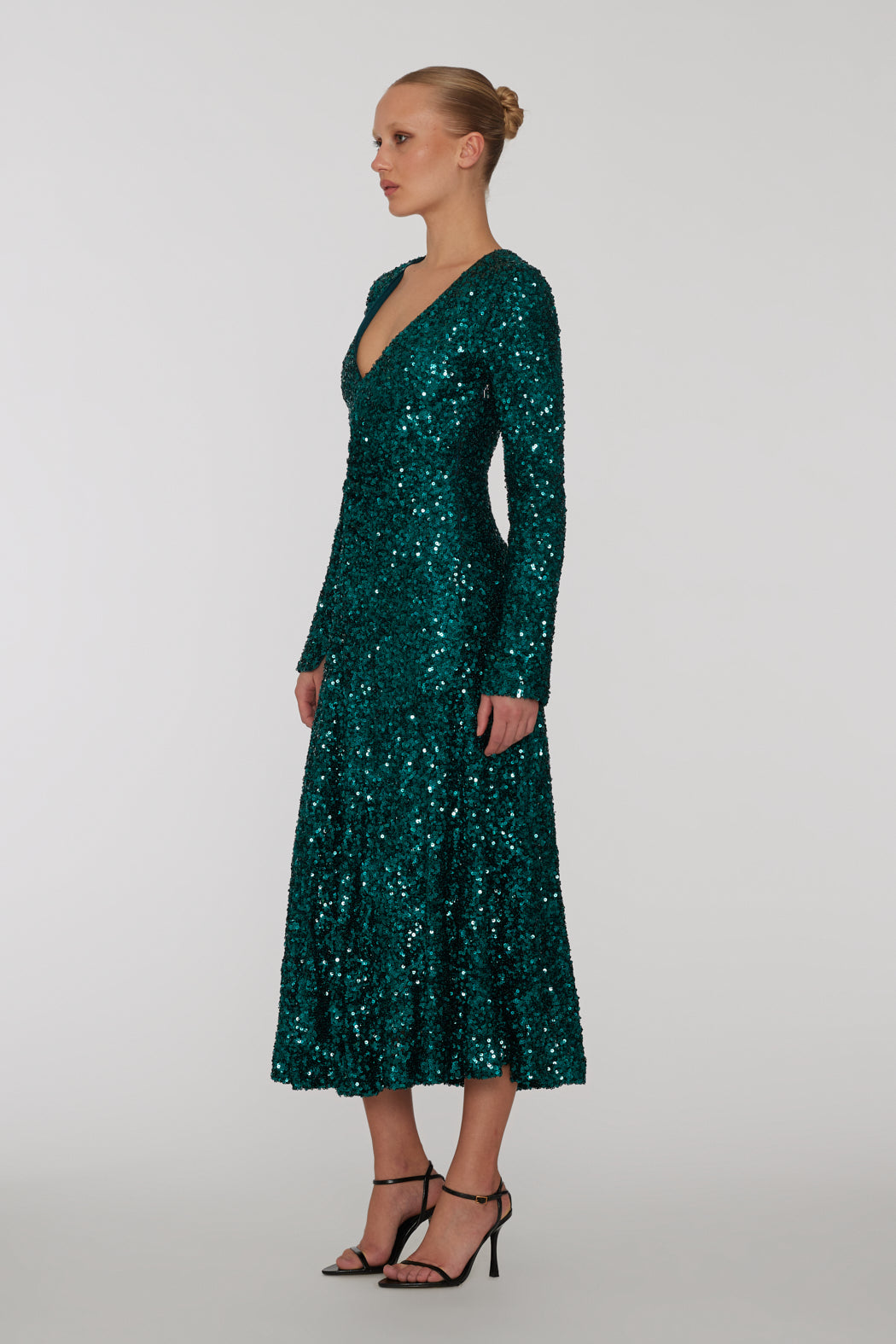 Sequins Midi Slit Dress - Sea Moss