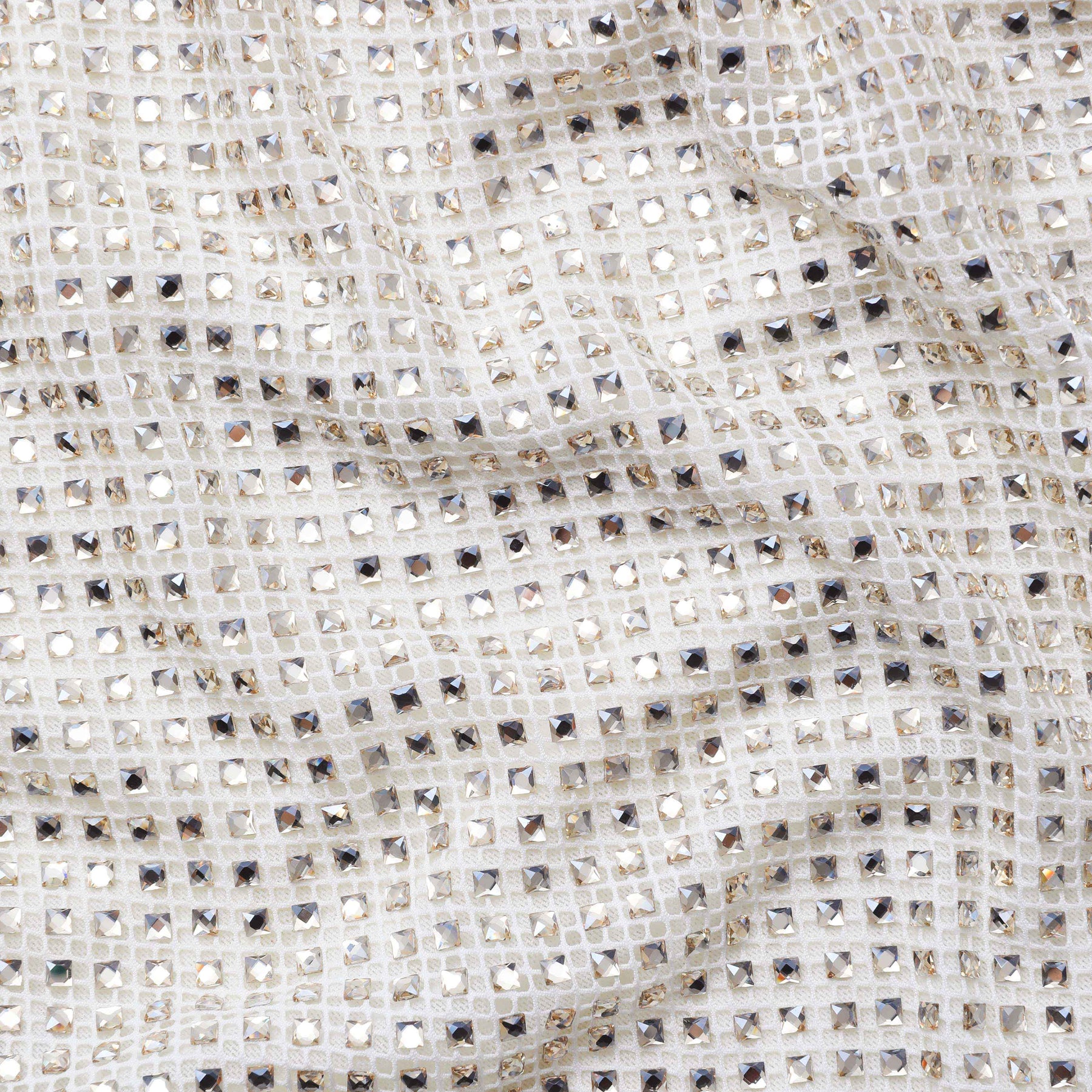 Square Rhinestone Fishnet Midi Dress - Cream