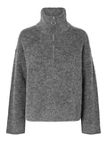 Sia Ras Ls Knit Half Zipper Ex - Medium Grey Melange
