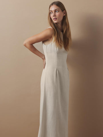 Sarah Sl Long Linen Dress B - Sandshell