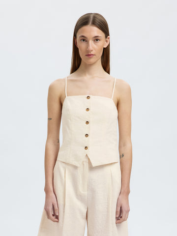 Mette Buttoned Jacquard Strap Top B - Snow White