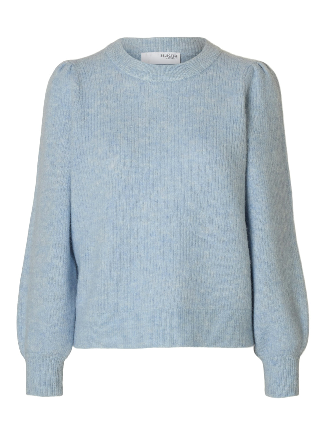 Lulu Ls Knit Rib O-Neck Noos - Cashmere Blue Melange