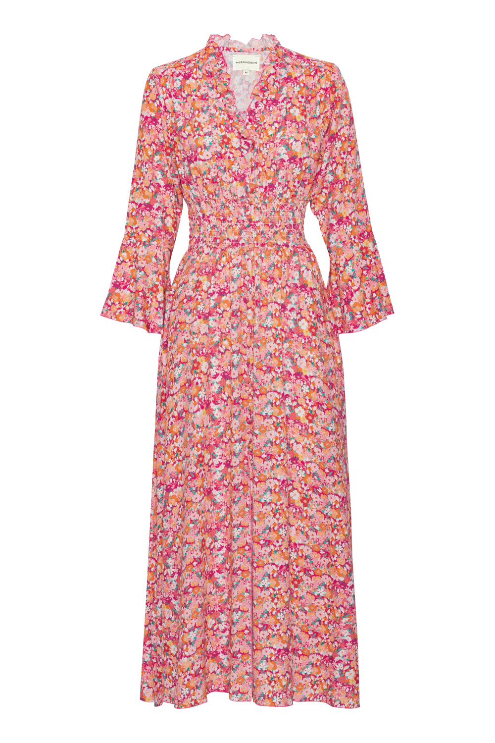 Vmsmilla S L V Neck Long Frill Dress Rose Shadow Aop Sally