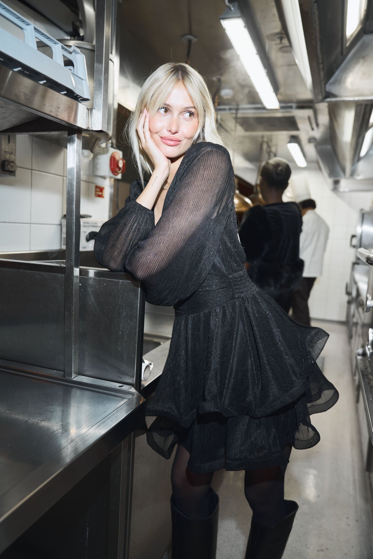 Jade Wave Plisse Dress - Black