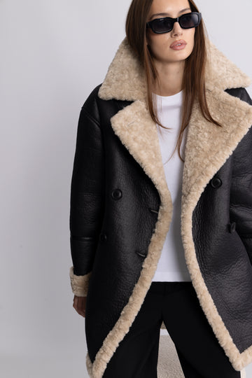 Marta Shearling Jacket - Black/Creme