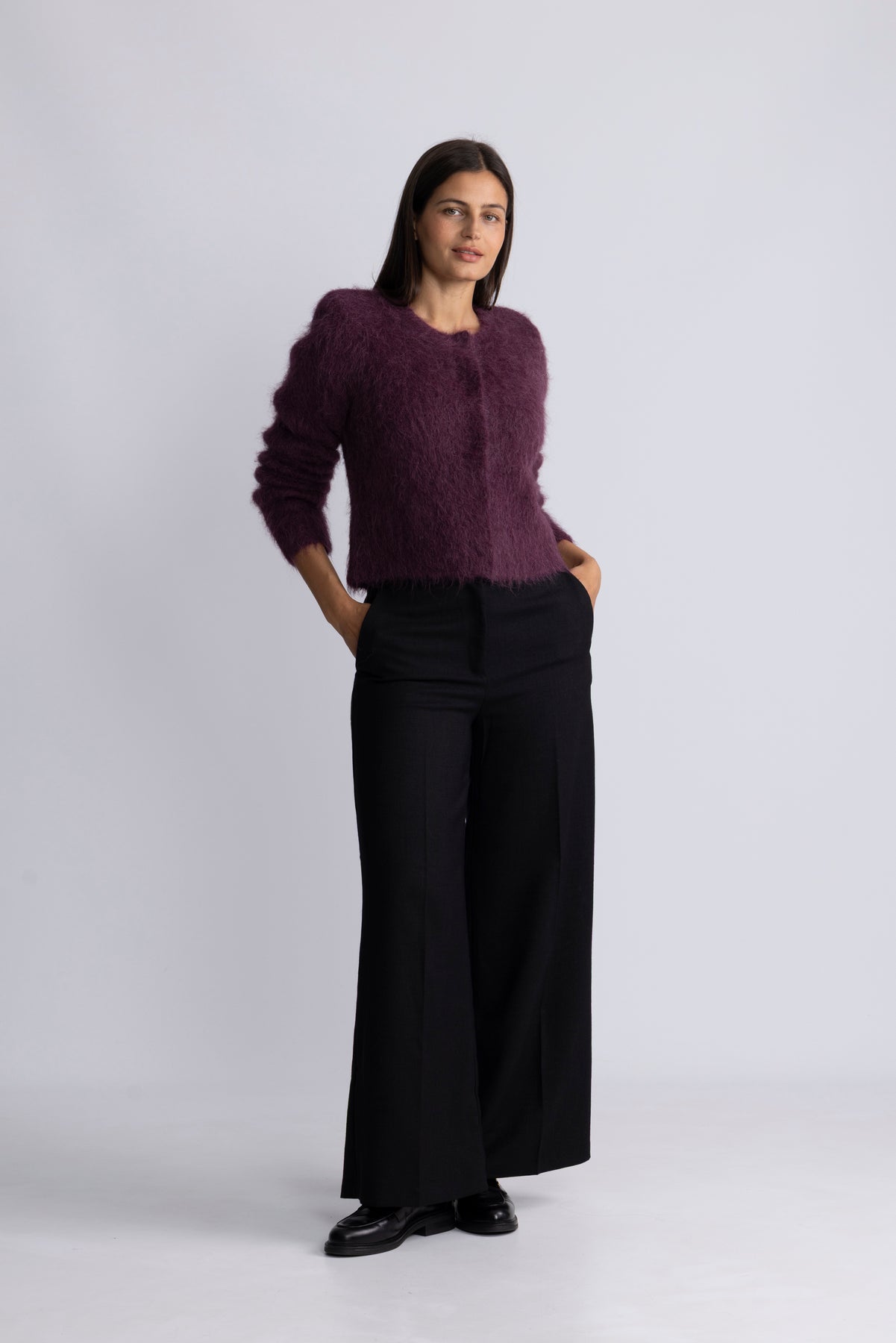 Hairy Knit Jacket - Burgundy
