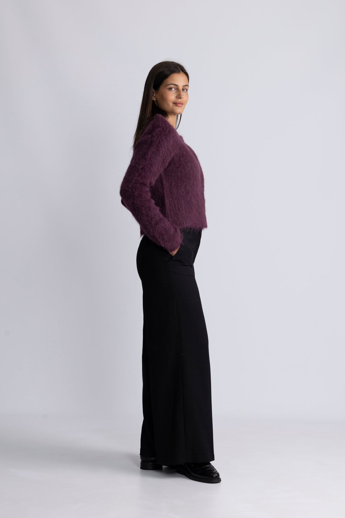 Hairy Knit Jacket - Burgundy