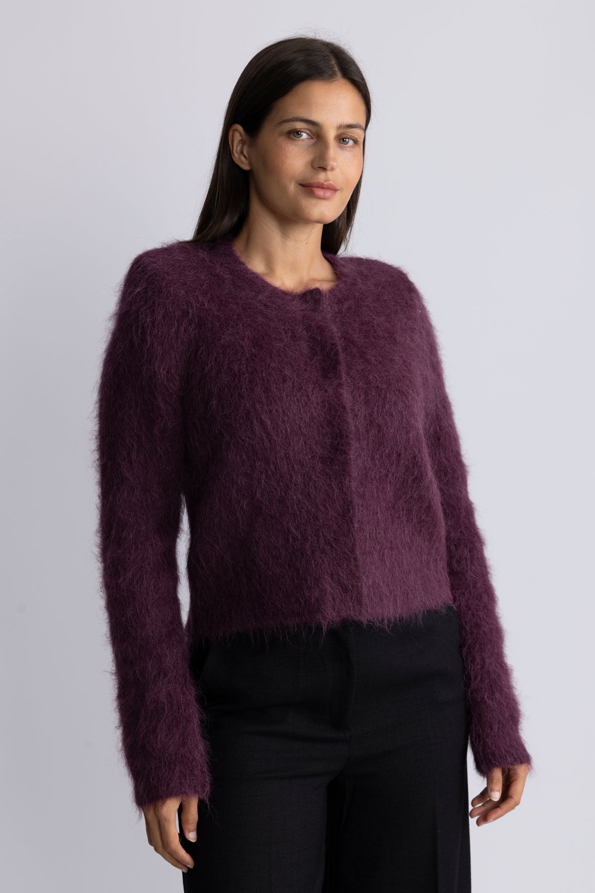 Hairy Knit Jacket - Burgundy